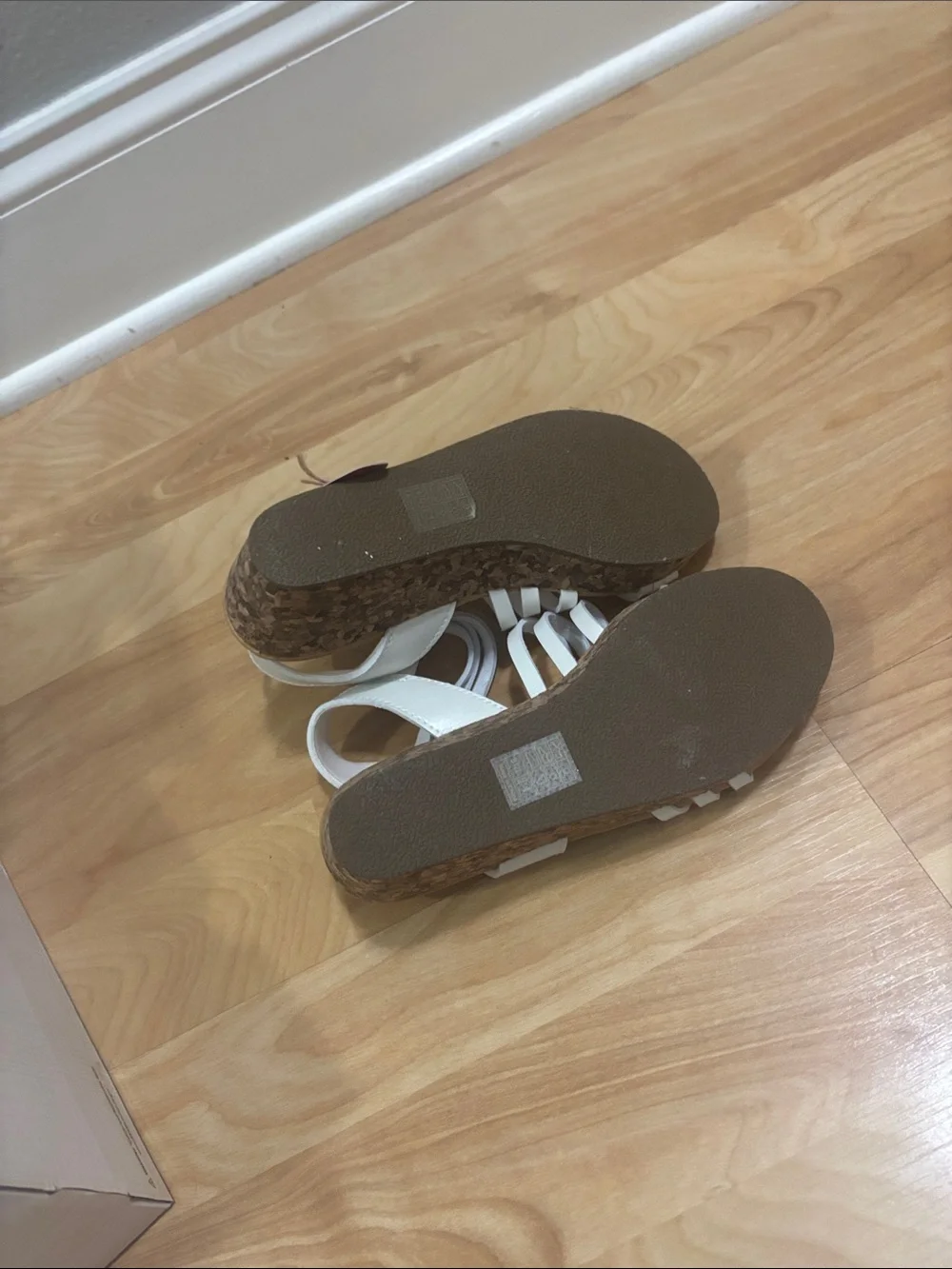 White Strappy Cork Wedge Sandals Girls